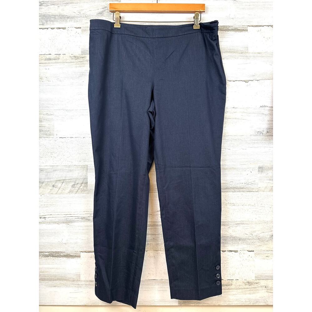 Talbots Womens 16W Navy Chatham Ankle Pants Button Hem Preppy Chic